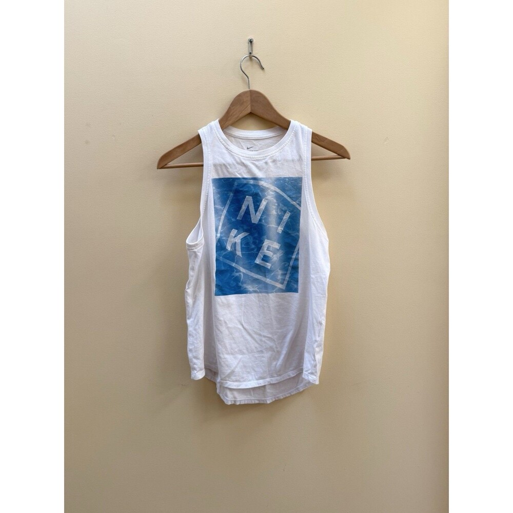 The Nike Tee Running Cotton Water Graphic Tank Top Women White/Blue Small